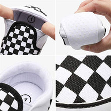 Load image into Gallery viewer, JOINFREE Baby Boys First Walking Shoes Comfort Anti-Slip Slip-on Infant Playing Shoes White/Plaid 0-6 Months