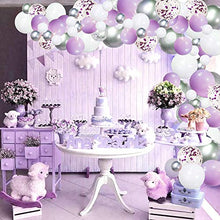 Load image into Gallery viewer, Balloon Arch Kit Pastel Purple White Silver Confetti Helium Latex Balloons Garland Pack 102 pcs with 16ft Tape Stripe & Glue Dots for Girls Wedding Birthday Baby Shower Graduation Party Decorations