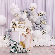 Load image into Gallery viewer, Silver Grey White Balloon Arch Kit - 105 Pcs - Easy to Assemble Helium Balloon Arch Kit with Accessories - White Confetti Birthday Decorations and Wedding Party and Kids Shower Party Balloon
