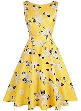 Load image into Gallery viewer, ihot Women's Vintage 1950s Classy Rockabilly Retro Floral Pattern Print Cocktail Evening Swing Party Dress, 275-yellow White, M