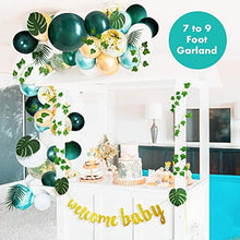 Load image into Gallery viewer, 128 PCS Jungle Theme Safari Decorations with Green Balloon Garland Arch Backdrop, Tropical Leaves Decoration, Ivy Vines, Birthday Party Supplies for Boy or Girl (green)
