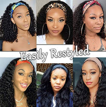 Load image into Gallery viewer, Headband Wig for Black Human Hair, Deep Wave Wig Human Hair Natural Color, Virgin Human Hair for Women.