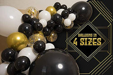 Load image into Gallery viewer, caicainiu Black White Gold Balloon Garland Kit Arch for New Year Graduation or Birthday Black and White Balloons with Gold Confetti Party Decorations for Retirement Anniversary Decor Prom Fathers Day