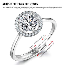 Load image into Gallery viewer, LYTOPTOP Silver Rings for Women, S925 Sterling Silver Adjustable Cubic Zirconia Halo Cz Engagement Wedding Promise Eternity Ring