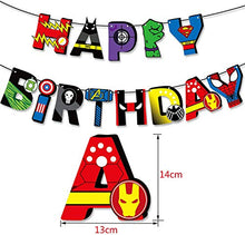 Load image into Gallery viewer, KBD Superhero Avengers Party Supplies Superhero Balloons Superhero Birthday Banner Super Hero Cake Toppers Superhero Marvel Avengers Birthday Party Decorations (Yellow Sequins)