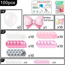 Load image into Gallery viewer, PartyWoo Pink Balloons, 100 pcs Pack of Pink Balloons, Pastel Pink Balloons, Silver Glitter Balloons, White Balloons, Bow Tie Foil Balloon and Laser Butterflies for Girl Baby Shower, Girl Birthday