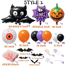 Load image into Gallery viewer, Random 1 Style Halloween Balloon Arch Garland Kit for Happy Halloween Party Decoration Haunted House Balloon Decor Set Eyeball Spooky Spider Web Bat Pumpkin Latex Black Orange Purple Balloons