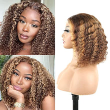 Load image into Gallery viewer, Highlight Human Hair Lace Front Wigs Deep Wave #4/27 Ombre Paino Colored Glueless Wigs Pre Plucked 13x4 Lace Frontal Wig Curly Water Wave Lace Wig Honey Blonde Real Human Hair 180% Density(10 Inch)