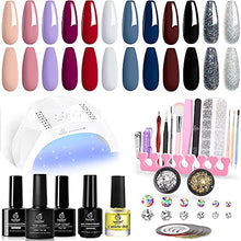 Load image into Gallery viewer, Beetles 12 Colors Gel Nail Polish Starter Kit with UV Light 48W LED Nail Lamp Cure Base Top Coat Gel Nude Gray Pink Blue Gel Polish Glitter Powder Nail Art Rhinestone Gems DIY Manicure Gift for Women