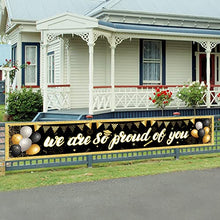 Load image into Gallery viewer, LOPOTIN Large We are so Proud of you Banner Graduation Decorations 2022 Black Gold Congratulations Banners Fabric Graduation Commencement Backdrop Grad Party Decoration 9.8 * 1.6Ft