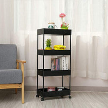 Load image into Gallery viewer, JAKAGO Slide Out Storage Cart Slim Rolling Trolley, 4 Tier Storage Rack Utility Organizer Shelf, Narrow Places Tower Rack Mobile Shelving Unit for Pantry Kitchen Office Bathroom (Black)