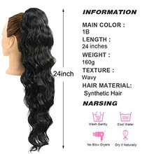 Load image into Gallery viewer, 2 Pieces 24 inches Long Black Straight and Wavy Ponytail Hair Extension Drawstring Ponytail Extensions Synthetic Ponytail Hair Extensions Hairpiece for Women