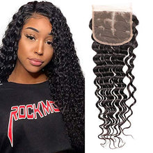 Load image into Gallery viewer, Brazilian 4x4 Deep Wave Closure,18 Inches 4x4 Free Part Lace Closure,Natural Black Brazilian Unprocessed Human Hair Extensions Natural Color