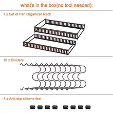 Load image into Gallery viewer, Toplife Expandable Pans Organiser Rack, 10 Adjustable Compartments, Pantry Cabinet Bakeware Lid Plate Holders, Brown