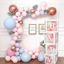 Load image into Gallery viewer, Wayfun Baby Shower Decorations Box Kit - 4Pcs White Transparent Square Baby Shower Boxes including BABY Letters for Girl Boy for Theme Party Supplies Decoration/Birthday/Baby Shower