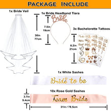 Load image into Gallery viewer, AniSqui 16pcs Hen Do Accessories, (1 Bride to be Sash + 10 Team Bride Sash + 3 Bride Tattoos + 1 Hen Party Veil + 1 Bride to be Tiara) Hen Party Accessories