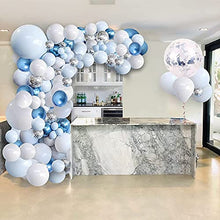 Load image into Gallery viewer, Blue Balloon Arch Garland Kit, 103pcs with Latex Blue Balloons, White Balloons Macaron Blue Silver Confetti Balloons for Birthday Decoration Graduation Wedding Baby Shower Balloons Party Supplies