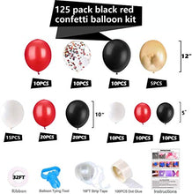 Load image into Gallery viewer, 125pcs Gold Black Red Confetti Balloon Arch Garland Kit - Gold White Black Red Confetti Balloons for Graduation New Year Party Wedding Birthday Baby Shower Decorations