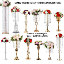Load image into Gallery viewer, Luxurious Crystal Wedding centerpieces artificial flower stand , 70cm Metal Flower Arrangement Stand Tabletop Flower Vase for Wedding Party birthday Home Decor(SILVER)