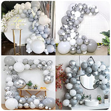 Load image into Gallery viewer, Silver Grey White Balloon Arch Kit - 105 Pcs - Easy to Assemble Helium Balloon Arch Kit with Accessories - White Confetti Birthday Decorations and Wedding Party and Kids Shower Party Balloon