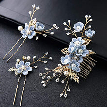 Load image into Gallery viewer, NUOBESTY Wedding Hair Comb, Wedding Hairpins Set Decorative Pearl Comb, Flower Bridal Hair Pins Set, Hair Accessories for Brides Girls 4PCS (Blue)