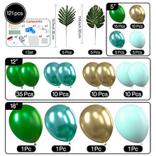 Load image into Gallery viewer, PartyWoo Green and Gold Balloon Garland Kit, 121 pcs Jungle Theme Party Supplies, Green Balloons, Metallic Gold Balloons, Tropical Leaves for Birthday Decorations, Baby Shower Decorations Neutral