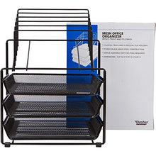 Load image into Gallery viewer, Dasher Products Mesh Desk Organizer and Storage - Office Organizer with 3 Sliding Letter Trays and 5 Vertical File Holders,Steel Mesh Letter Trays for Desk Organization