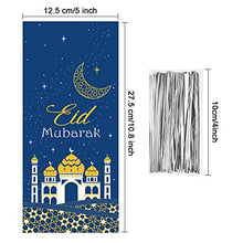 Load image into Gallery viewer, 100 Pieces Eid Mubarak Party Treat Bags, Ramadan Theme Printed Pattern Gift Bags Cellophane Clear Plastic Goodie Favor Bags with Silver Twist Ties for Eid Mubarak Party