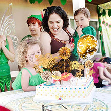 Load image into Gallery viewer, Cake Decorations 13Pcs Cake Toppers Kit Cupcake Topper with Golden Paper Fans Happy Birthday Acrylic Banner Sequins Balloon Fireworks Stars for Gold Theme Birthday Party Anniversary Cake Decor