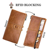 Load image into Gallery viewer, ROULENS Genuine Leather Women's Wallets,Multi-Function Slim Bifold Zipper Clutch Purse,Large Capacity Card Holder with RFID (Brown)