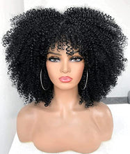 Load image into Gallery viewer, ANNIVIA 14inch Short Curly Afro Wigs for Black Women Afro Kinky Curly Wig with Bangs No Glue Full and Fluffy like a Bomb Full wig (Black)