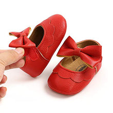 Load image into Gallery viewer, MASOCIO Baby Girl Shoes Infant First Walking Bowknot Princess Mary Jane Shoes Red 0-6 Months