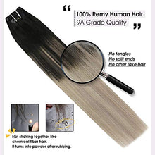Load image into Gallery viewer, Moresoo Balayage Clip in Hair Extensions Human Hair Extensions Clip in Black to Ash Blonde with Blonde 20 Inch Double Weft Clip in Human Hair Extensions 7PCS 120G