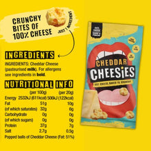 Load image into Gallery viewer, CHEESIES | Crunchy Cheese Keto Snack | Variety Pack 6 Bags | 100% Cheese | Sugar Free, Gluten Free, No Carb | High Protein and Vegetarian | Crunchy, Baked and Tasty | Multipack | 6 x 20g Bags