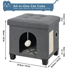 Load image into Gallery viewer, BRIAN & DANY Collapsible Cat Cave for Indoor Cats, Multifunctional Cube Cat House with Cat Scratch Board & Ball, 37.5 x 32.5 x 36 cm, Gray
