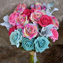 Load image into Gallery viewer, FiveSeasonStuff Real Touch Roses Artificial Flower 10 Stems Silk Roses 'Fresh Like ‘Petal Feel’ Bouquet of Flowers Floral Arrangements (Rainbow #17)