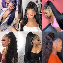 Load image into Gallery viewer, 2 Pieces 24 inches Long Black Straight and Wavy Ponytail Hair Extension Drawstring Ponytail Extensions Synthetic Ponytail Hair Extensions Hairpiece for Women