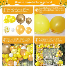 Load image into Gallery viewer, Teselife 102pcs Yellow Balloons Garland Arch Kit Lemon Yellow Balloon with Metallic Gold Confetti Balloons Yellow White Balloon Garland Birthday Decoration for Baby Shower Bee Theme Party Supplies