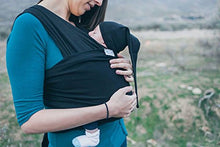 Load image into Gallery viewer, Baby Wrap Sling Organic Stretchy Premium Carrier | UK/EU Safety Tested | Made in UK by Joy and Joe | Suitable from Birth to 16Kg | with Hat, Bag and Full Colour Instruction (Black)