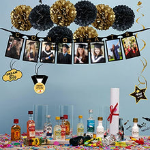 Load image into Gallery viewer, Zerodeco 2022 Graduation Photo Banner Party Supplies - Black Gold Educated AF Cake Topper Congrats Grad Banner Paper Pompom Hanging Swirl Graduation Party Balloon Class of 2021 2022 Decorations
