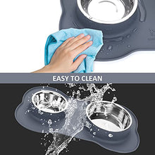 Load image into Gallery viewer, pecute Dog Bowls Non Slip, Stainless Steel Double Bowls Set with Non-Spill Silicone Mats Tray for Medium Large Dogs Water & Food Feeding Dishes(26 + 56 Ounce, Grey)