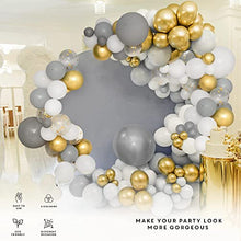 Load image into Gallery viewer, HKBLOOMING Balloon Arch Kit β 120PCS White, Gray, Confetti and gold balloons β Balloon Arch Comes with Tape and Glue Dot β Balloon Garland Kit for Bridal Shower Decorations, Baby Shower Balloon Arch