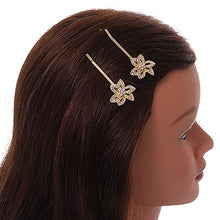 Load image into Gallery viewer, Avalaya 2 Bridal/Prom Clear Crystal Flower Hair Grips/Slides in Gold Tone - 65mm Across