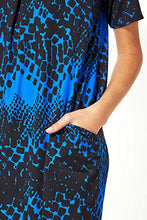 Load image into Gallery viewer, Roman Originals Women Animal Print Dress with Pockets Ladies Leopard Tunic Shift Jersey Stretchy Slouch Office Smock Smart Loose Cocoon Oversized Fit Party Casual V Neck UK - z Blue & Black - Size 18