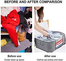 Load image into Gallery viewer, Large Capacity Clothes Storage Bag Foldable Organizers with Reinforced Handle for Comforters,Blankets,Pillow,Bedding,with Sturdy Zipper,Clear Window(Grey,4 Pack)