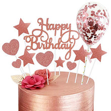 Load image into Gallery viewer, Rorchio Rose Gold Cake Toppers, Happy Birthday Cupcake Topper and 5inch Confetti Balloons for Birthday Cake Decorations