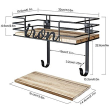 Load image into Gallery viewer, TJ.MOREE Ironing Board Hanger - Laundry Room Iron and Ironing Board Holder, Metal Wall Mount with Large Storage Wooden Base Basket and Removable Hooks