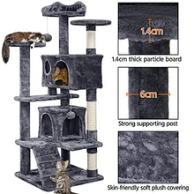 Load image into Gallery viewer, Yaheetech 138.5cm Cat Tree Tower Scratching Posts Multilevel Cat Climbing House with Condos & Ladder Cat Activity Centre for Indoor Cats, Dark Grey