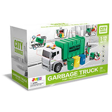 Load image into Gallery viewer, JOYIN 12.5" Garbage Truck Toy with Lights and Sounds, Friction-Powered Waste Rubbish Lorry Truck Recycling Truck Toy Vehicle Set with 3 Bins, Back Bump Function, Educational Gifts for Kids(1:12)