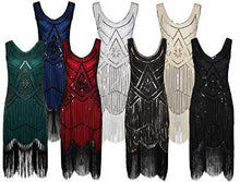 Load image into Gallery viewer, Ro Rox Great Gatsby 1920's Cocktail Party Sequin Tassel Flapper Dress - Black (UK 12)